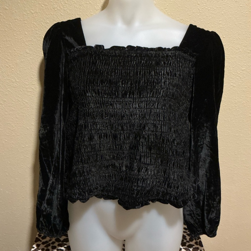 Torrid Velvet Smocked Long Sleeve Crop Blouse 3 22/24 NWT